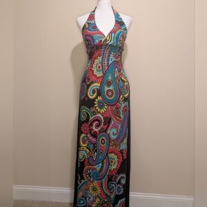 Colorful Floral Paisley Halter  Maxi Dress